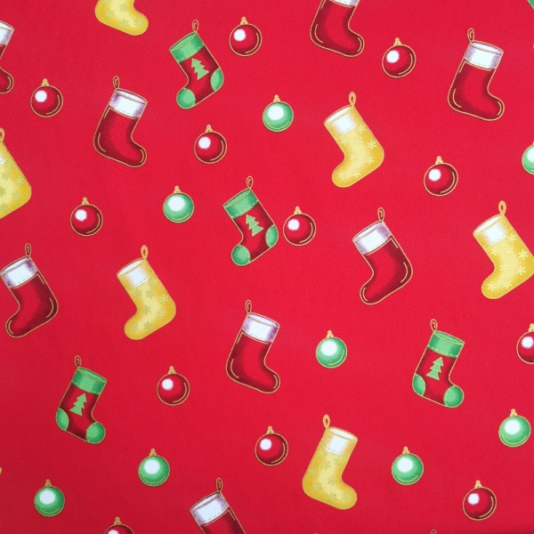 Christmas Cotton - Stockings on Red